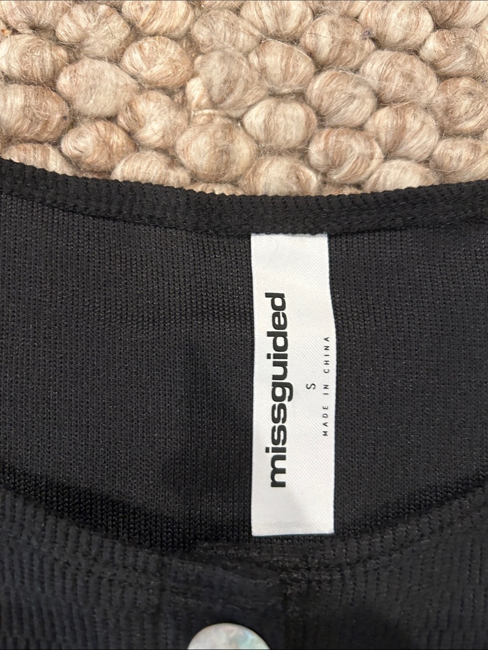 Missguided Black Ribbed Button-Front Crop Top - Picture 2 of 2